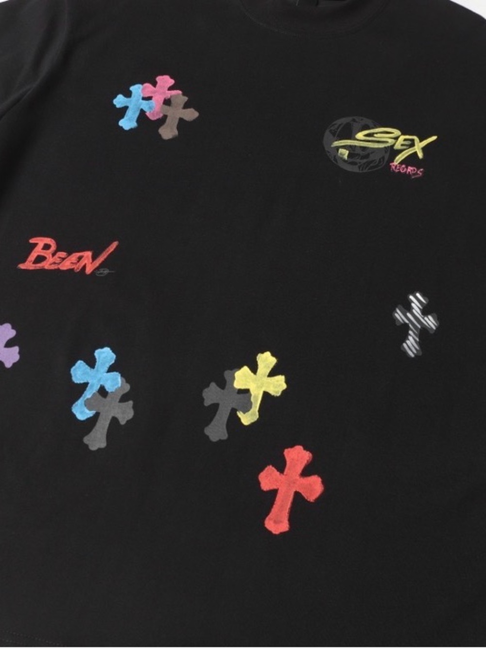 Chrome Hearts Black Tee with Multicolor Cross Motifs